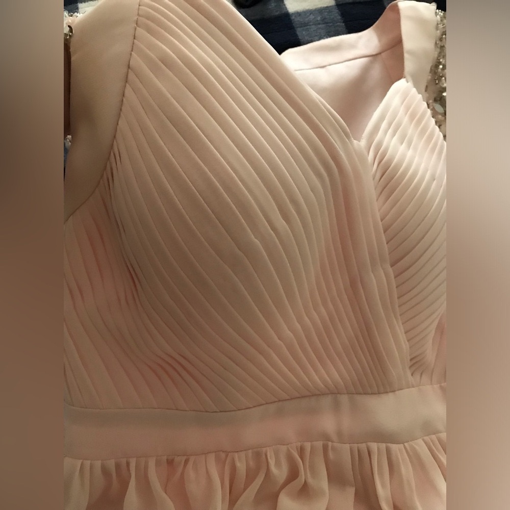 blush pink dress with beaded and sequins cap sleeves
